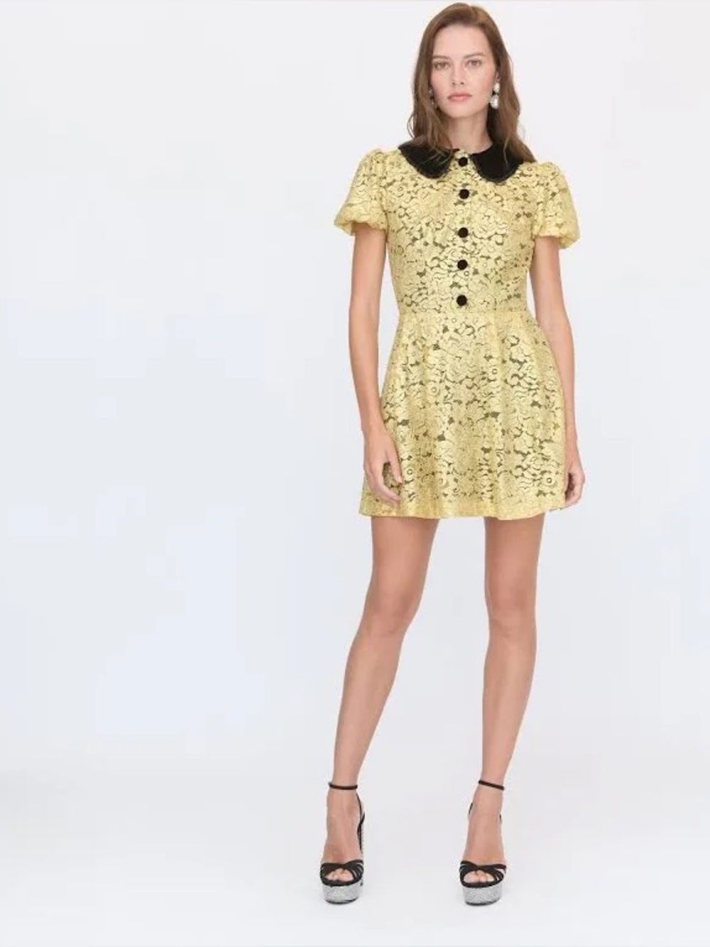 Hill house home celeste Lace Fit-and-Flare Mini Dress with black velvet collar